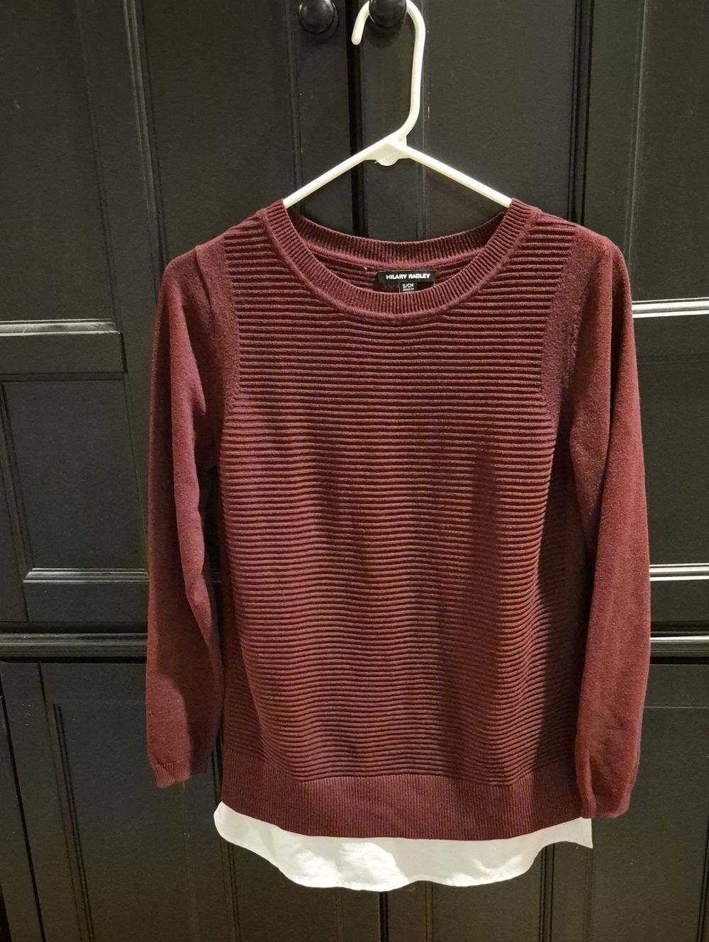 Hilary Radley Wine Ribbed Crew Neck Sweater